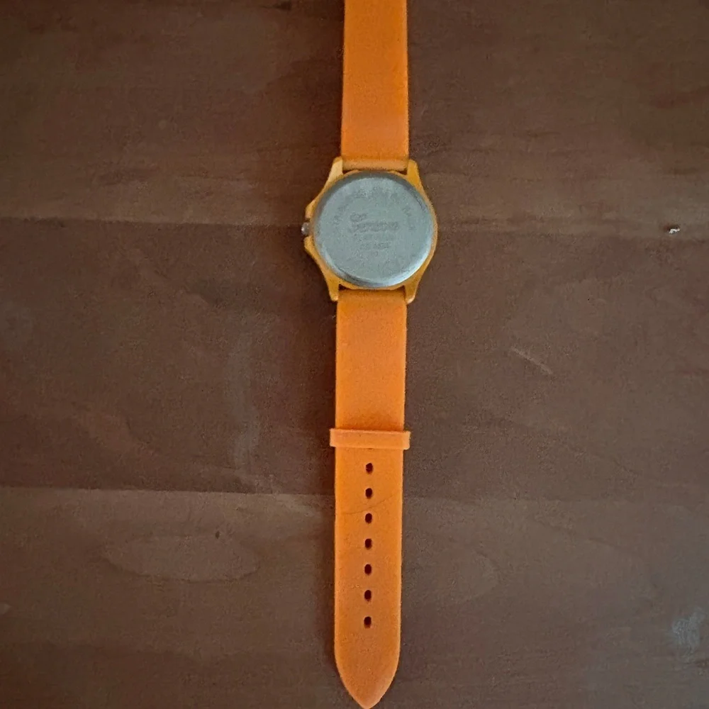 Geneva Platinum Orange Dial Crystal Bezel & Orange Rubber Band Watch